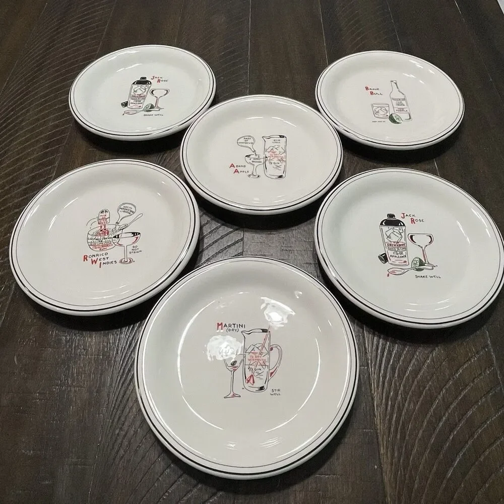 WILLIAMS & SONOMA Classic Cocktails Canapé Plates Set of 6 Martini Recipes